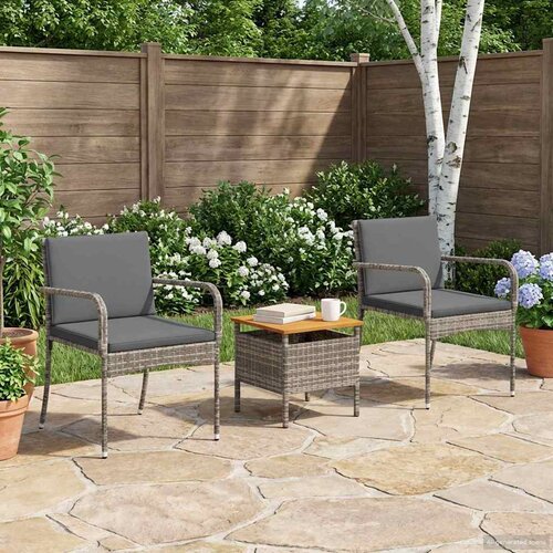 Bistro set za vrt s jastukom 3 pcs Sivi poliratan Cijene