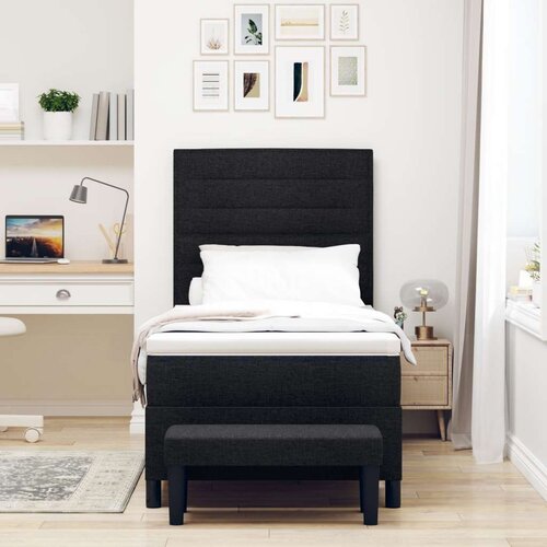 Box Spring krevet s madracem i klupom crni 80x200 cm tkanina Slike
