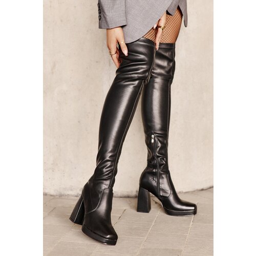 Boto Knee High Heeled Boots Black Liatheia Cijene