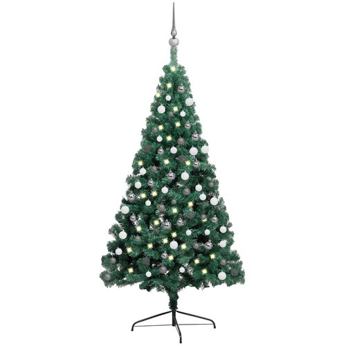 vidaXL umjetna polovica božićnog drvca LED s kuglicama zelena 120 cm Cijene