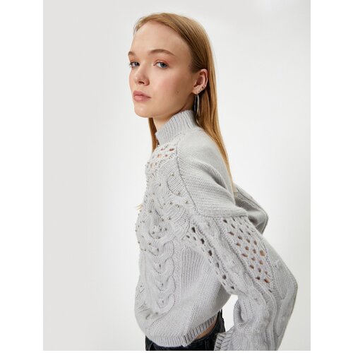 Koton openwork knitwear sweater beaded high collar Slike