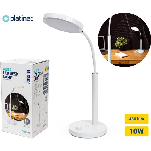 Platinet PDL806 namizna LED svetilka, upogljiva, 450 lumnov, nastavljiva barvna temperatura, 10W, USB Type-C, 100cm kabel, IP20, bela, (21591291) Cene