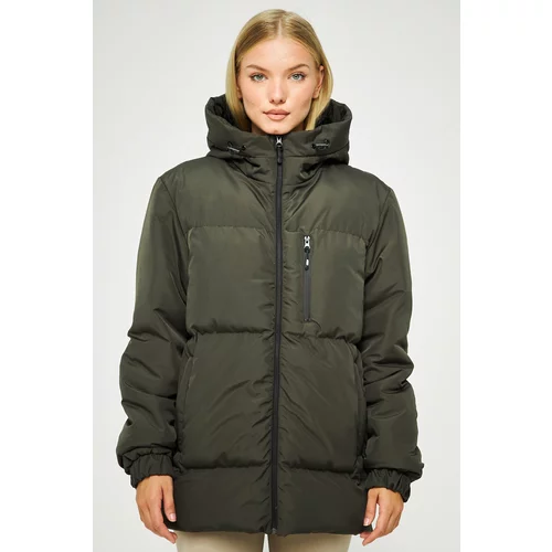River Club Women's Khaki Inflatable Winter Coat With A Lined Hood And Windproof Water And Windproof.