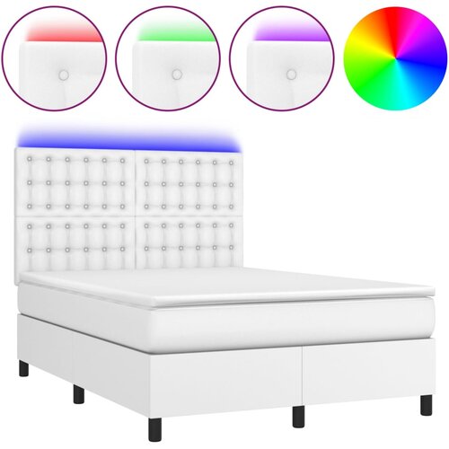 Maison Chic Box spring postelja - Vzmetna postelja z vzmetnico LED bela 140x190cm umetno usnje SL15637, (21904262) Cene