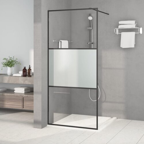 Pregrada za tu&scaron; crna 90 x 195 cm s napola mutnim staklom ESG Cijene