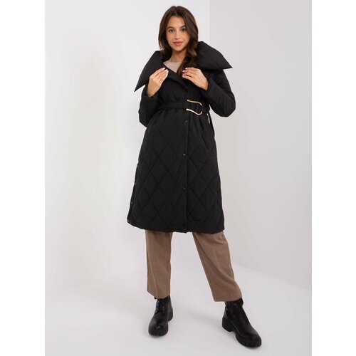 Fashion Hunters Black quilted winter jacket with belt Slike