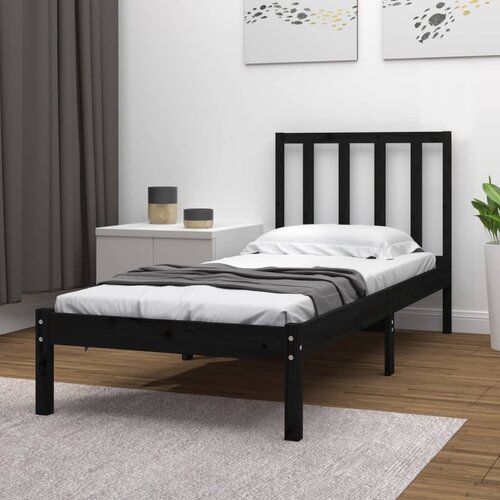 VidaXL posteljni okvir črn iz trdne borovine 75x190 cm 2FT6 Slike
