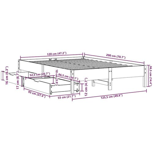 vidaXL Okvir kreveta bez madraca vo&scaron;tano smeđi 120x200 cm od borovine Cijene