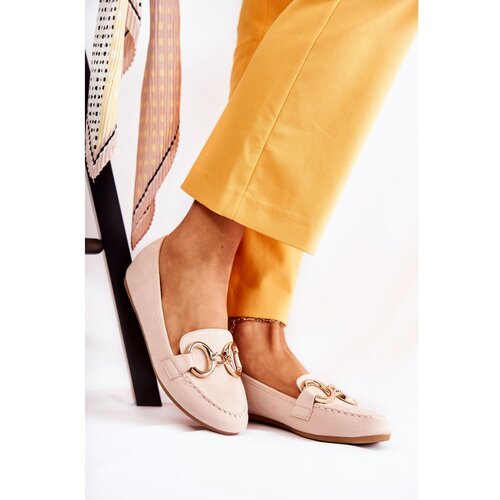 Kesi Women's Suede Loafers With Decoration Beige Reality Slike