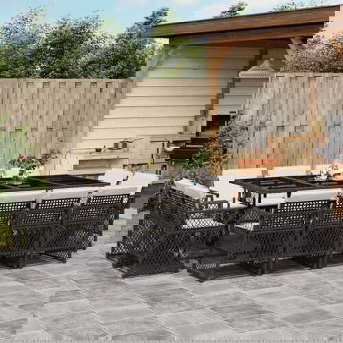 VidaXL 13-dijelni vrtni blagovaonski set s jastucima poliratan crni Slike