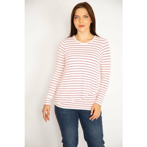 Şans Women's Plus Size Red Wrap Front Striped Blouse Slike