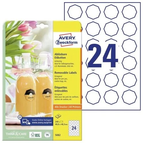 Avery Zweckform Odstranljive osem kotne etikete 40,8 x 40,3 mm Slike