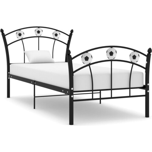 VidaXL Posteljni okvir nogometni dizajn črn kovinski 90x200 cm Slike