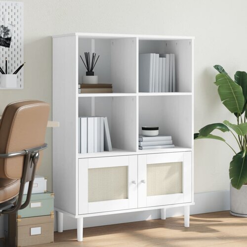  The Living Store Knjižna omara SENJA videz ratana bela 90x35x130 cm borovina - Knjižna Omara, (21503030) Slike