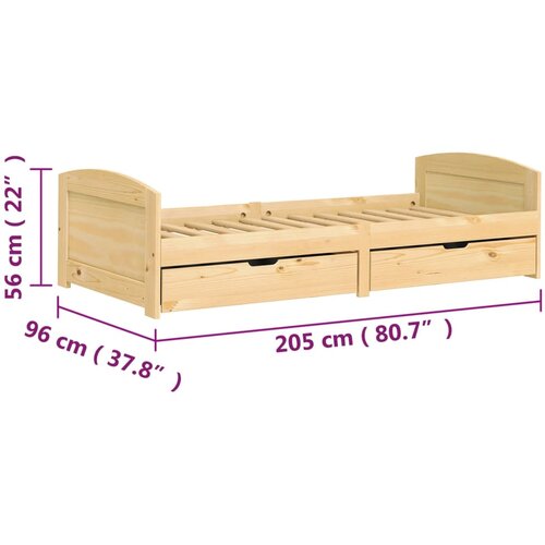  Dnevni ležaj s 2 ladice IRUN 90x200 cm masivna borovina Slike