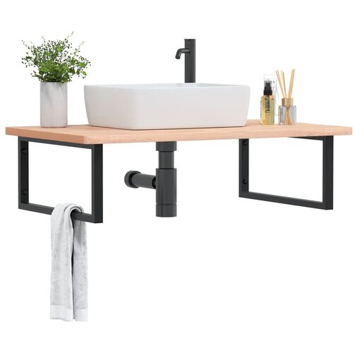 vidaXL Stenska polica za umivalnik jeklo in trdna bukovina Cene