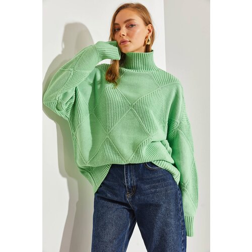 Bianco Lucci Women's Turtleneck Patterned Knitwear Sweater Slike