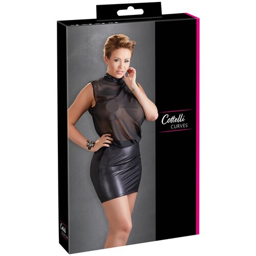 Cottelli Plus Size - Bleščeča obleka iz šifona (črna) Cene