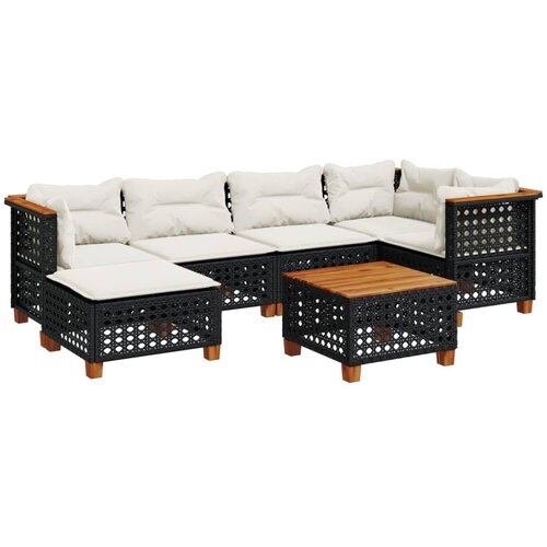  7-dijelni set vrtnih sofa od poliratana s jastucima crni Crna 55 x 55 x 36 cm Slike