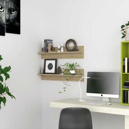 VidaXL Stenska polica 2 kosa sonoma hrast 80x11,5x18 cm iverna plo&amp;scaron;ča Slike