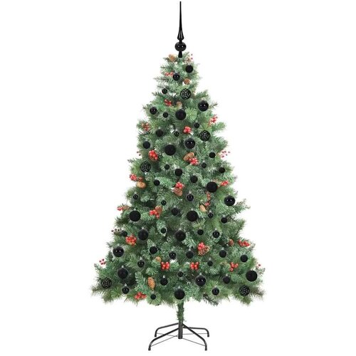  Umjetno božićno drvce 300 LED lampica Topla bijela PVC i metal - 180 cm s LED-ima i crnim kuglicama Slike