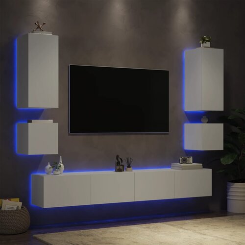  The Living Store Stenske TV omarice z LED lučkami 6 kosov bele - Stenska TV Omarica, (21555636) Slike