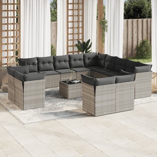 vidaXL 14-dijelni set vrtnih sofa poliratan s jastucima svijetlosivi Cijene