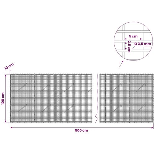  Gabion s žicom debljine 3 5 mm i mrežom 5x2 5 cm 500x10x100 cm - 10 cm 100 cm 500 cm Slike