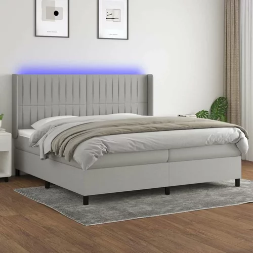  Box spring postelja z vzmetnico LED sv. siva 200x200 cm blago, (20930314)