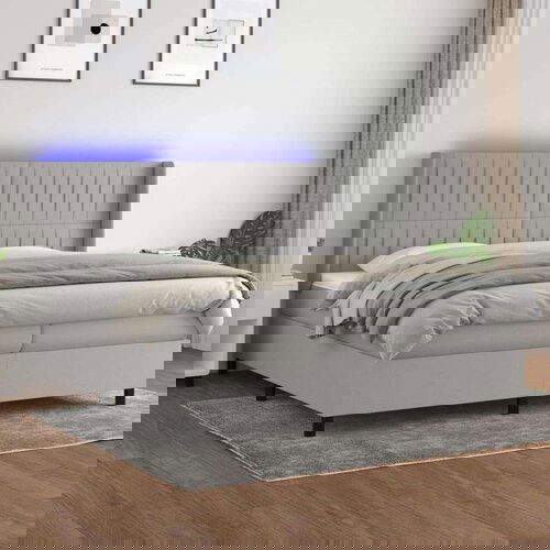  Krevet box spring s madracem LED svjetlosivi 200x200 cm tkanina Slike