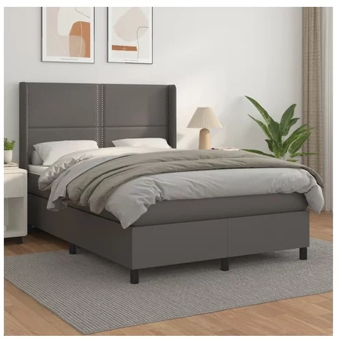 vidaXL Box spring postelja z vzmetnico siv 140x190 cm umetno