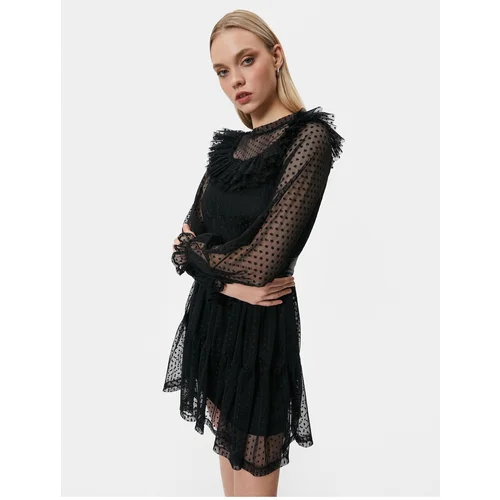 Koton Mini Dress Ruffled Crew Neck with Belt Detail