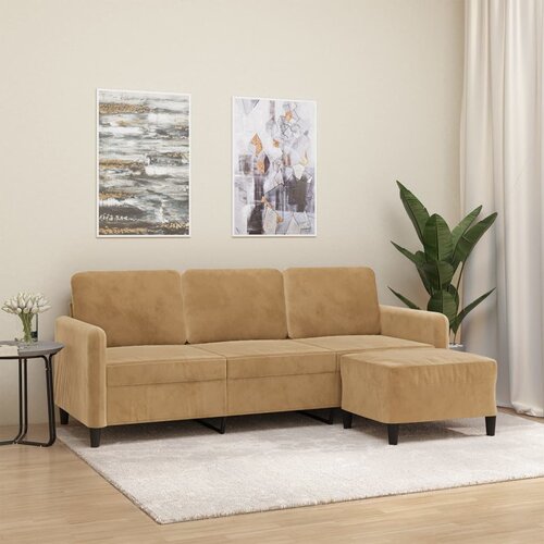  The Living Store Kavč trosed s stolčkom za noge rjav 180 cm žamet - Trosed S Stolčkom Za Noge, (21457496) Slike
