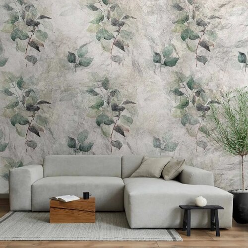  Foto tapeta - Statue of nature - plant motif with green leaves with grey patterns 98x70 Cijene