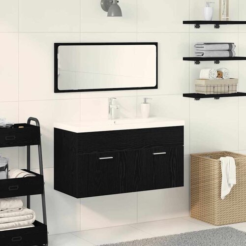  Set namje&scaron;taja za kupaonicu 3 kom. Crni hrast Konstruirano drvo Crna 90 x 38,5 x 46 cm Cene