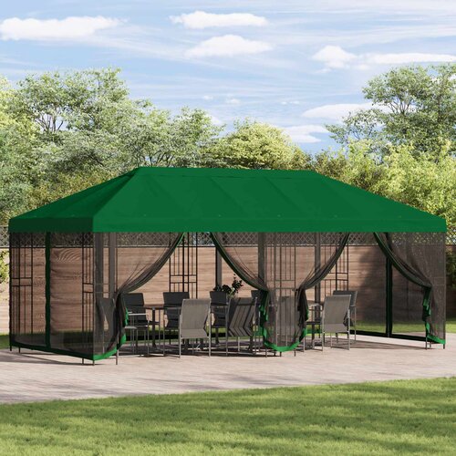 Paviljon s bočnim stranama 6 x 3 m Zelena Poliester i čelik 190 Cijene