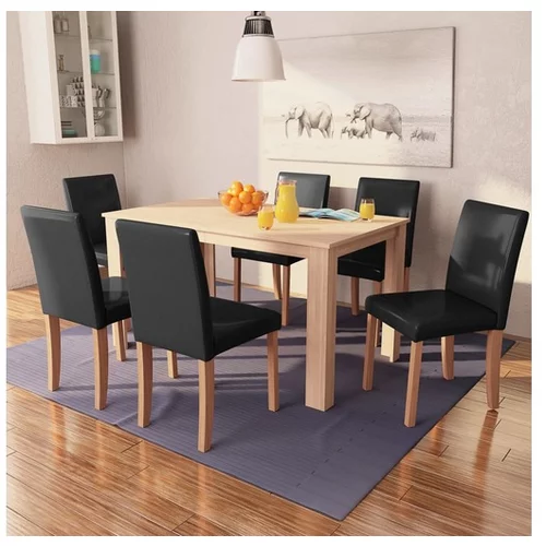  Jedilna miza in stoli 7 delni komplet umetno usnje hrast črn