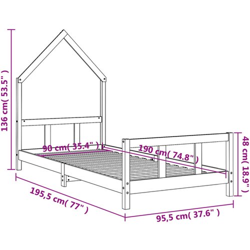  Okvir za dječji krevet crni 90 x 190 cm od masivne borovine Slike
