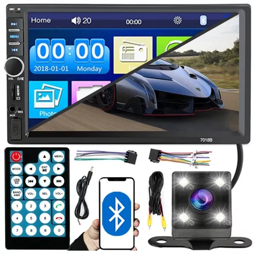  12-24V 2DIN LCD touch auto radio 4x45W USB Bluetooth + kamera i daljinski