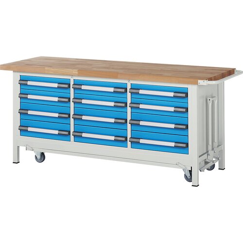 Eurokraft pro pomična in spustna delovna miza z ogrodjem serije 8, 12 predalov, &amp;scaron;xg 2000 x 700 mm Slike