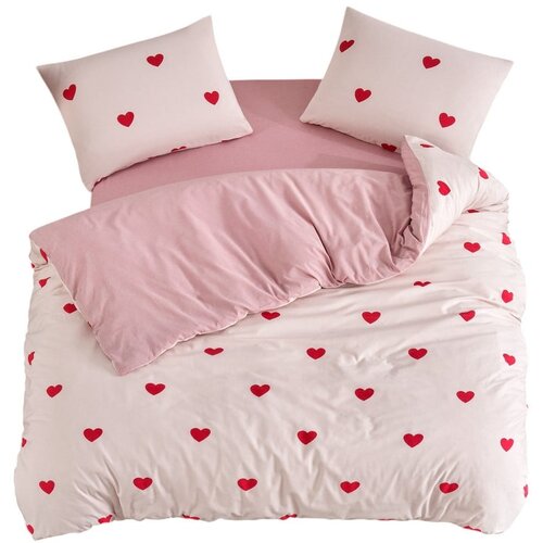 Mila Home Rožnata posteljnina za zakonsko posteljo/podalj&amp;scaron;ana z rjuho/4-delna 200x220 cm Red Heart &amp;ndash; Slike