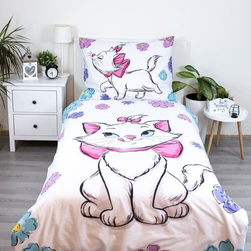 Jerry Fabrics Bela enojna bombažna otro&amp;scaron;ka posteljnina 140x200 cm Marie Cat &amp;quot;Floral&amp;quot; &amp;ndash; Slike