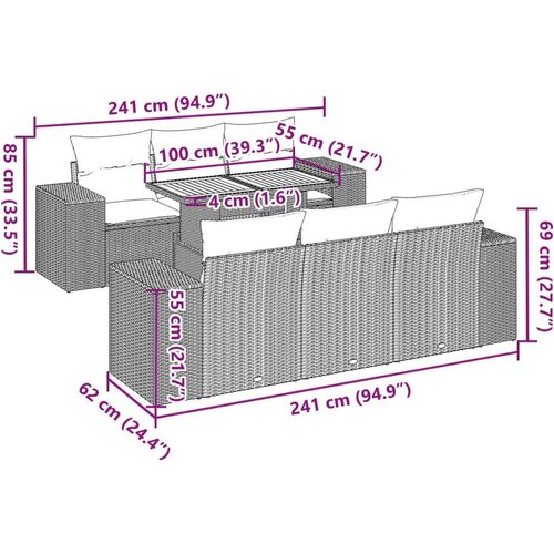 VidaXL 7-dijelni set vrtnih sofa od poliratana s jastucima crni Slike