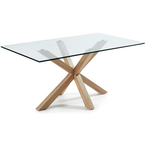 Kave Home stakleni blagavaonski stol s podstoljem od prirodnog drveta, 160 x 90 cm Slike