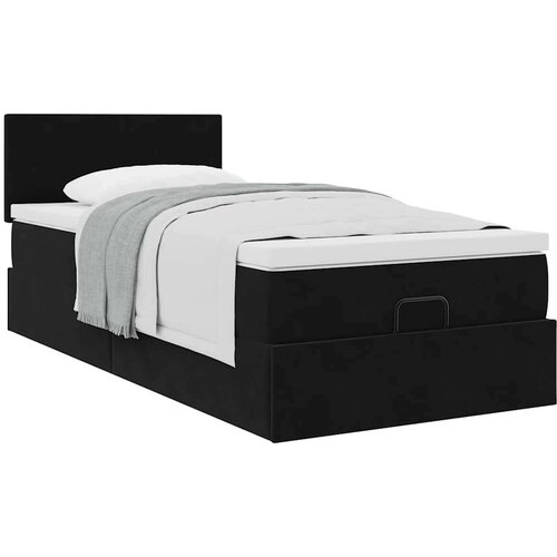 VidaXL Otomanski okvir kreveta s madraca crni 90x190cm bar&amp;scaron;unasti Slike