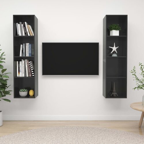 The Living Store Stenska TV omarica 2 kosa visok sijaj sive barve iverna plošča - TV Omarica, (21376985) Cene