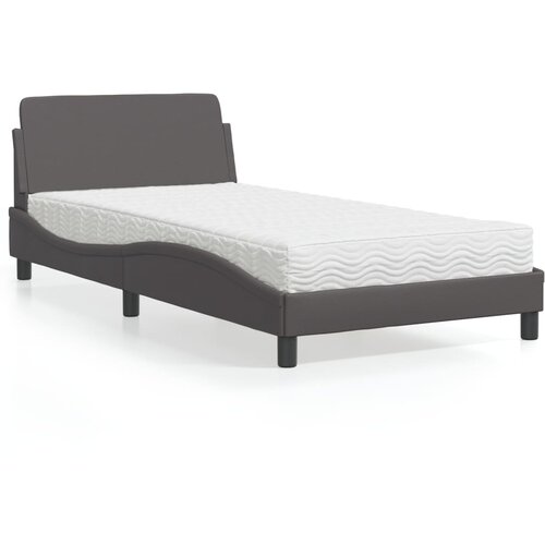 VidaXL Postelja z vzmetnico siva 100x200 cm umetno usnje Slike