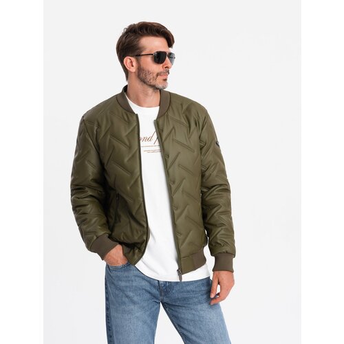 Ombre Men's embossed bomber jacket - olive Cijene