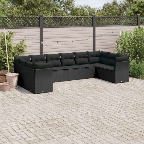  10-dijelni set vrtnih sofa s jastucima crni od poliratana Slike