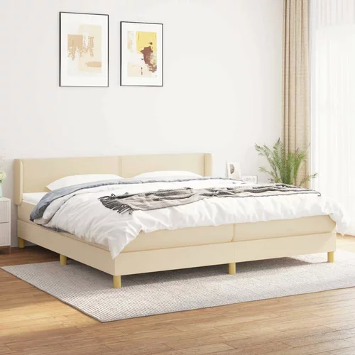  Box spring postelja z vzmetnico krem 200x200 cm blago, (20896556)